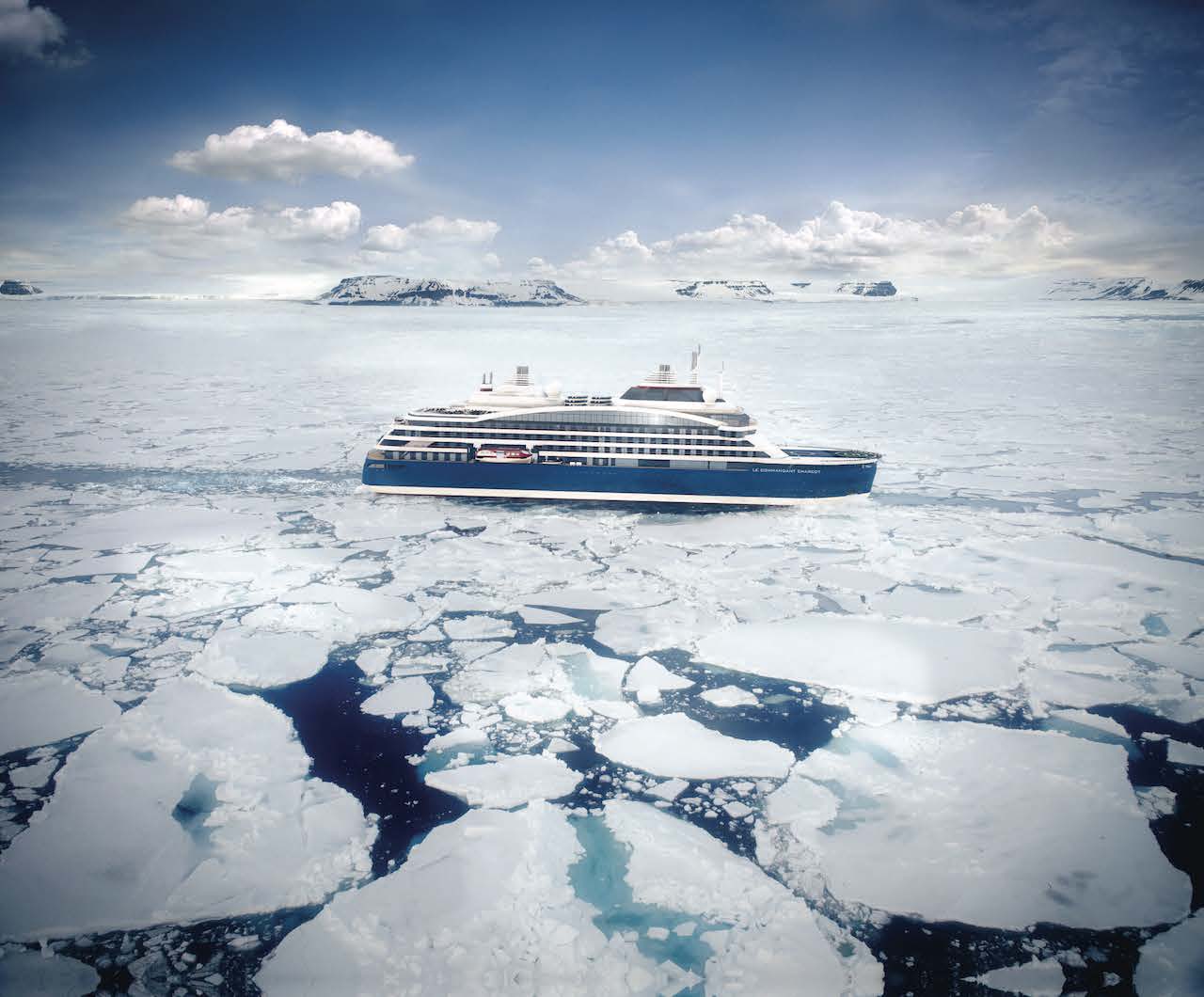 Small ship cruise line Ponant's flagship vessel Le Commandant Charcot prepares for an unforgettable northern summer Arctic cruising season. 