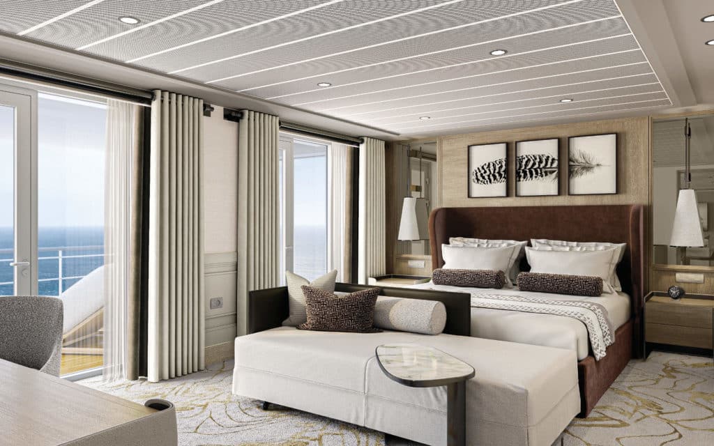 Regent Seven Seas Cruises has unveiled a stunning range of designs for its new ship Seven Seas Grandeur, including all 15 suite categories, from the one-of-a-kind Regent Suite – with reimagined space “The Parlor” – to the spacious Veranda Suite.